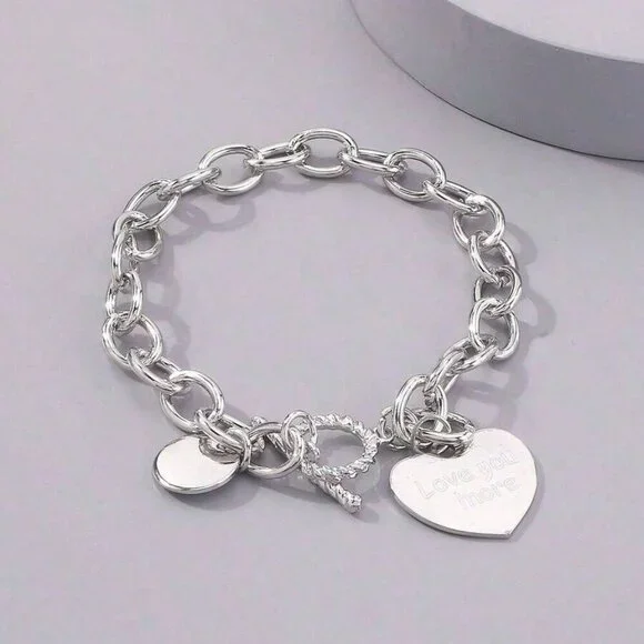 Silver Casual Women's Heart Shaped Bracelet - Picture 7 of 7